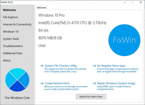 FixWin 10 — исправление ошибок Windows 10