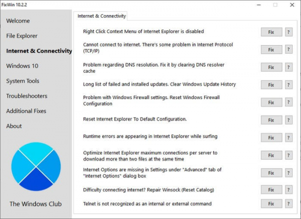 FixWin 10 — исправление ошибок Windows 10